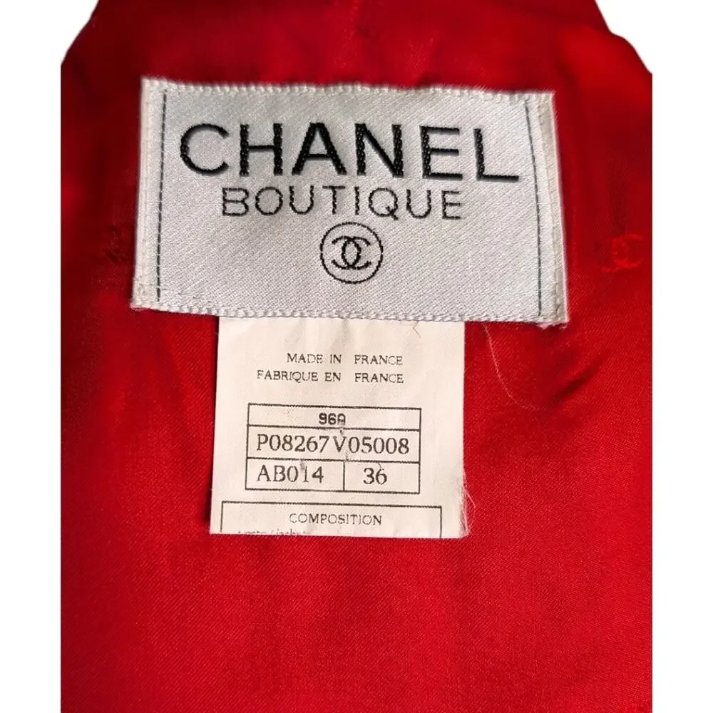 Vintage Chanel Cashmere Double Breasted Jacket Red Gold CC Logo Button FR36 | 4